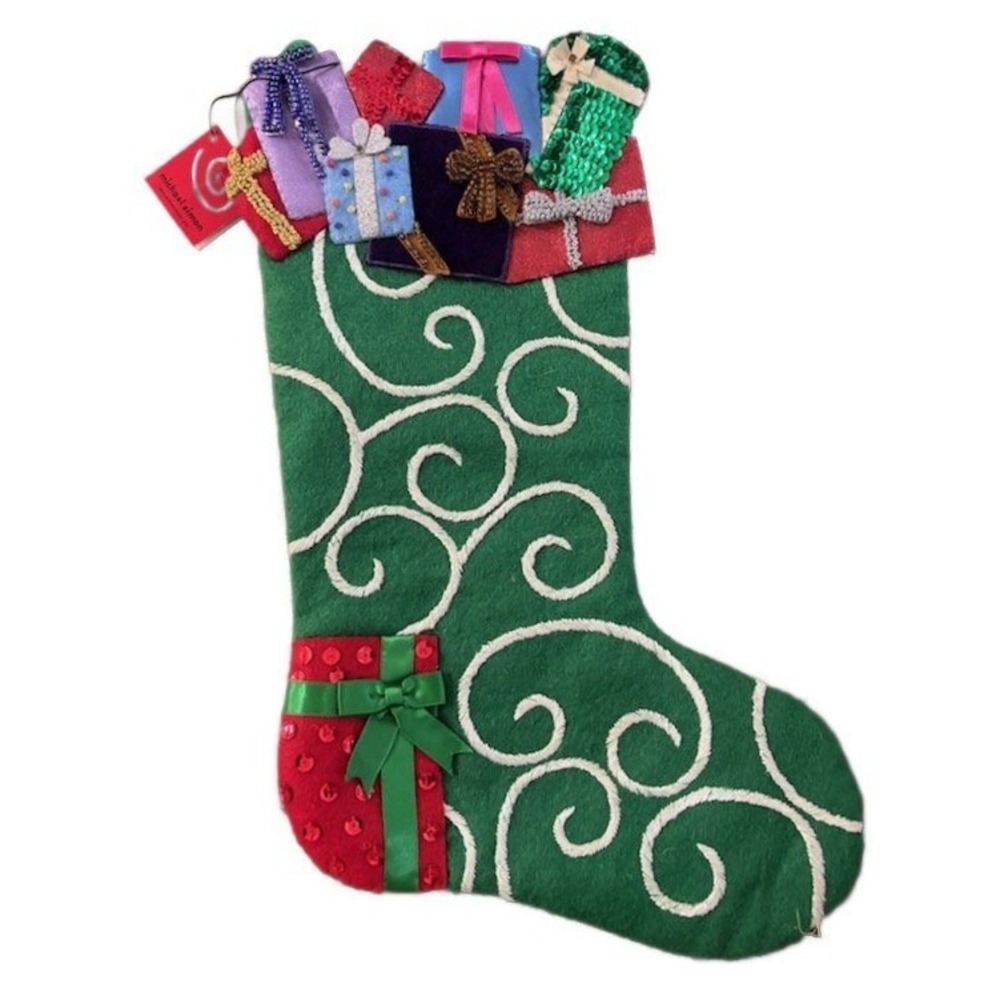 Vintage New Michael Simon Holly Presents Holiday‎ Christmas Stocking Full Size